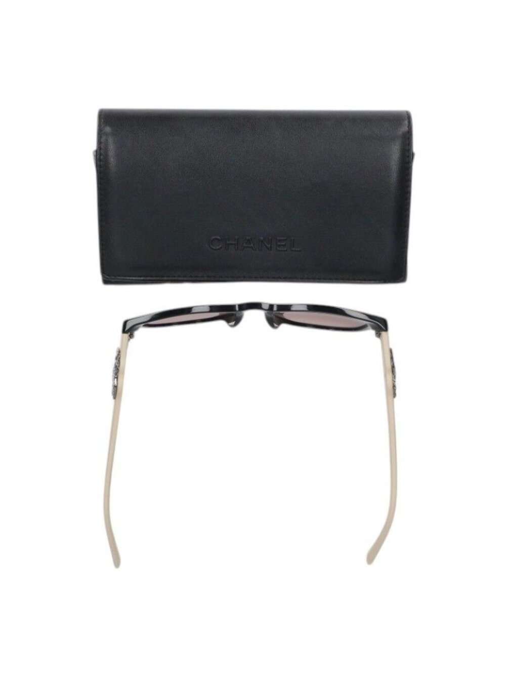 Chanel CC Logo Line Stone Leather Temple Sunglasses Eyewear - Picture 3 of 3